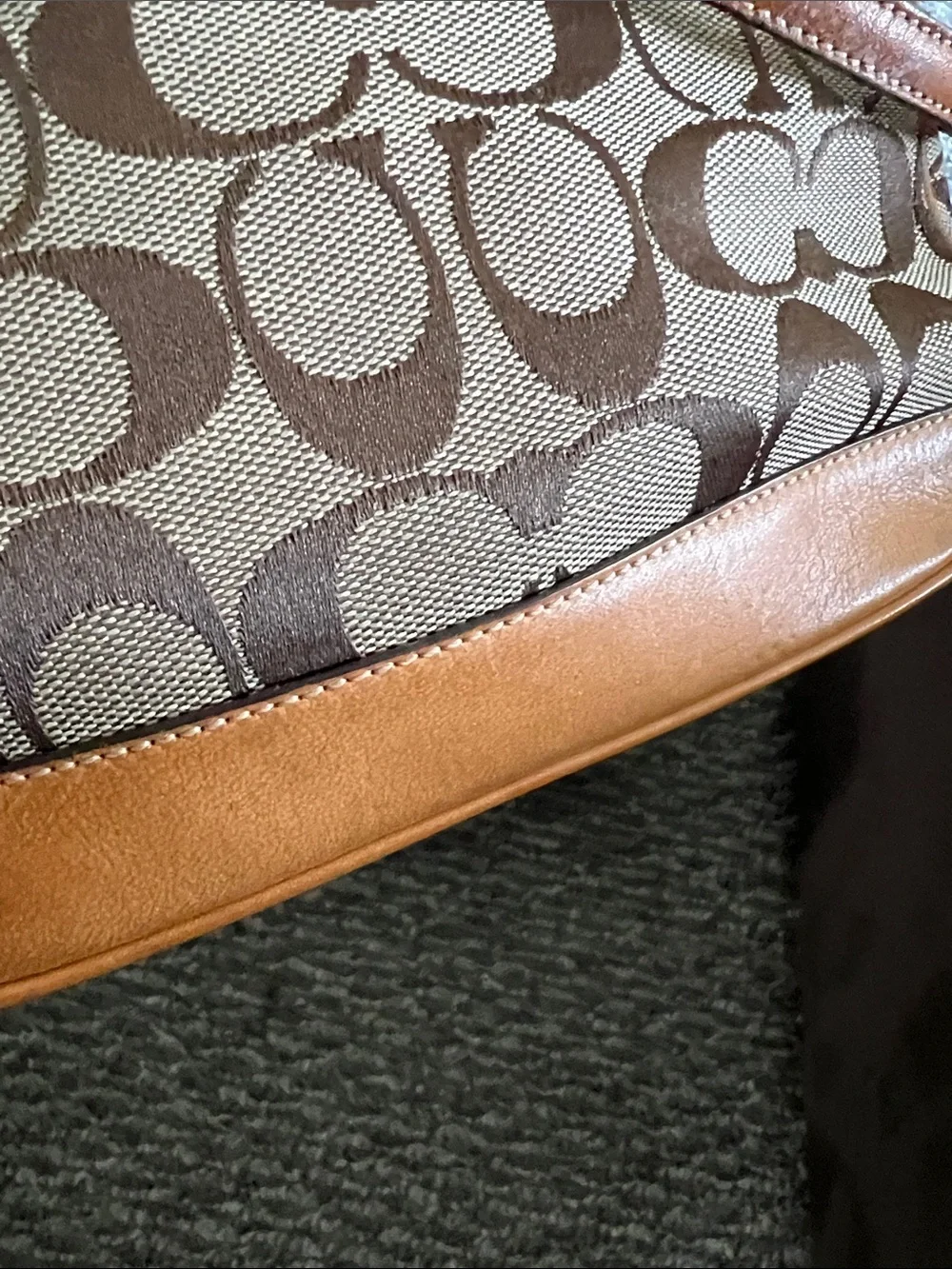 Coach Y2K Signature Canvas Shoulder Pouch with Tan Leather Trim NO HANG TAG